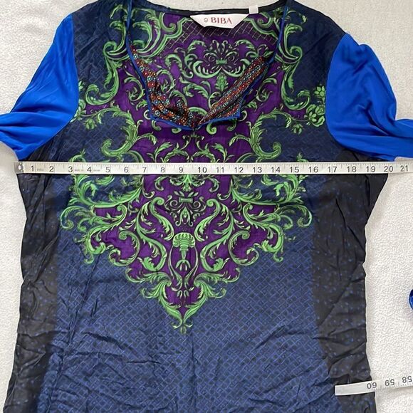 BIBA Bohemian Traditional Indian Long Sleeve Dress w/Floral Designs (Size: 8) - Picture 9 of 15